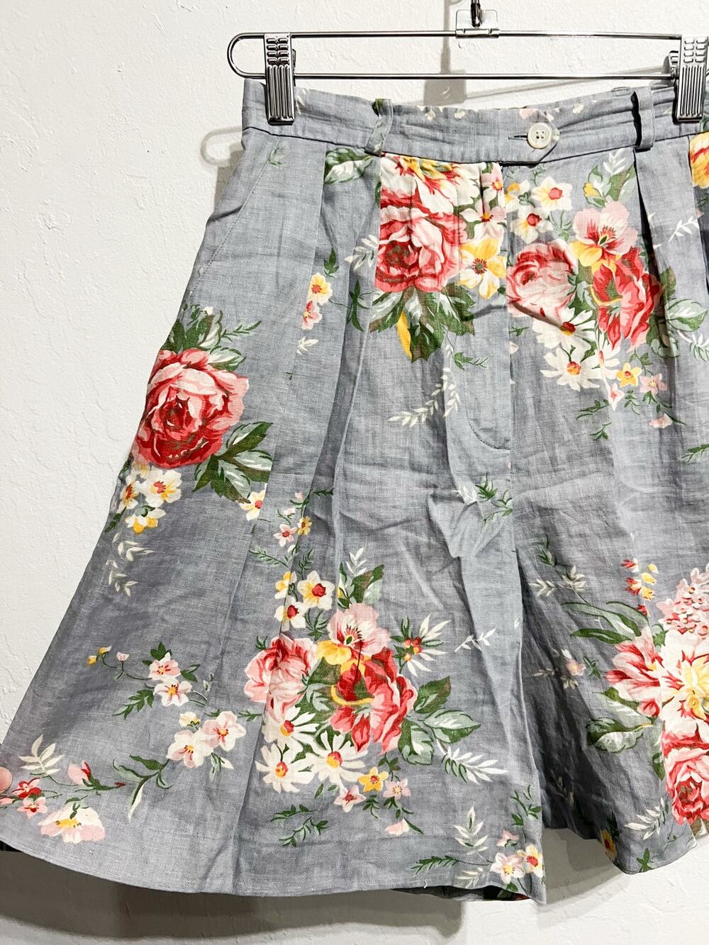 VTG Ralph Lauren Shorts Sz 4 Linen Pleated High Waist 90s Blue Floral 90s Garden